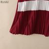 ZANZEA Women Casual Round Neck Short Sleeve Pleated Hem Summer Dress