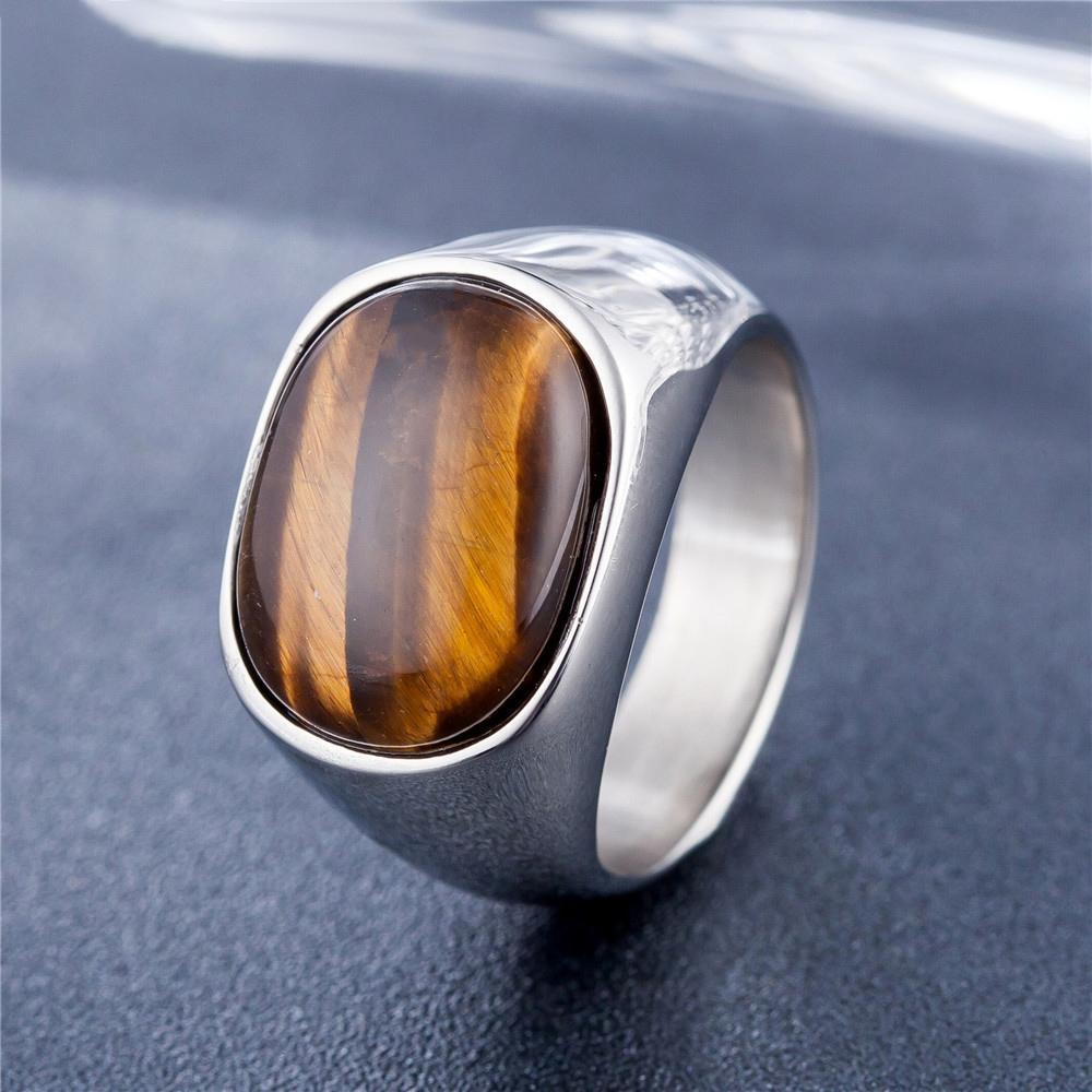 

Gold/steel Color Retro Tiger Eye Brown Stones Rings for Men Women Classic Elegant Simple Stainless Steel Stone Ring Jewelry Gift 7