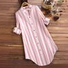 Plus Size Women's Long Sleeve Striped Casual Shirt with Roll-Up Sleeves