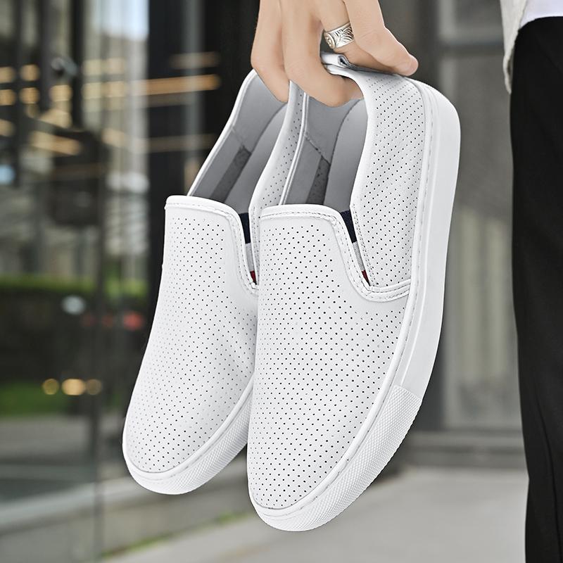 Genuine Leather Black Men Casual Shoes Luxury Brand 2024 Mens Weave Loafers Moccasins Breathable Slip On Lazy Driving Shoes