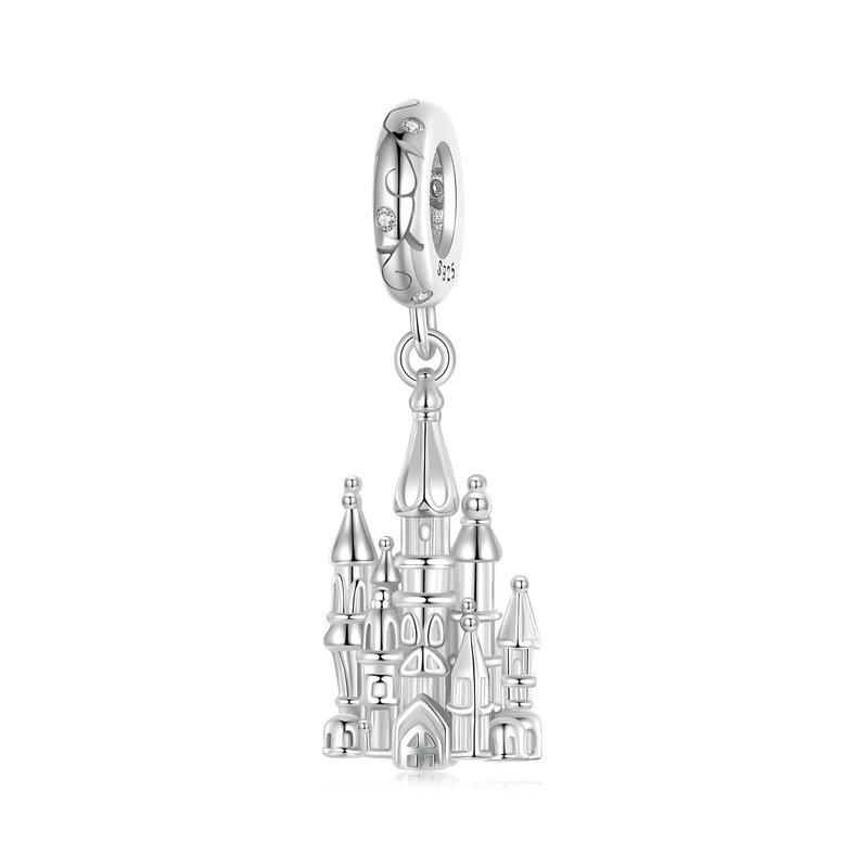 WOSTU 925 Sterling Silver Vintage Castle Beads Magic Mirror Pendant Red Crystal Heart Beads Fit Original Bracelet DIY Punk Gift