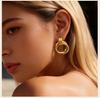 Chunky 18K Gold Plated Twist Knot Stud Earrings for Women, Geometric Textured Stainless Steel Waterproof Vintage Jewelry