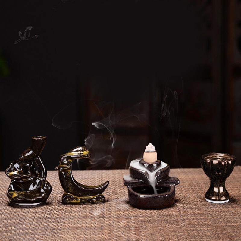62KD Waterfall Incense for Burner Ceramic Backflow Incense Holder Fountain Backflow Incense Cones for Home Office Decor Gifts