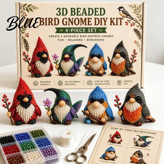 DIY Animal Craft Kit Tiny 3D Beaded Kit Petite Gnome Creative 4-Pack Miniature Display Pieces Goblin Beading Set with Instructions Handmade