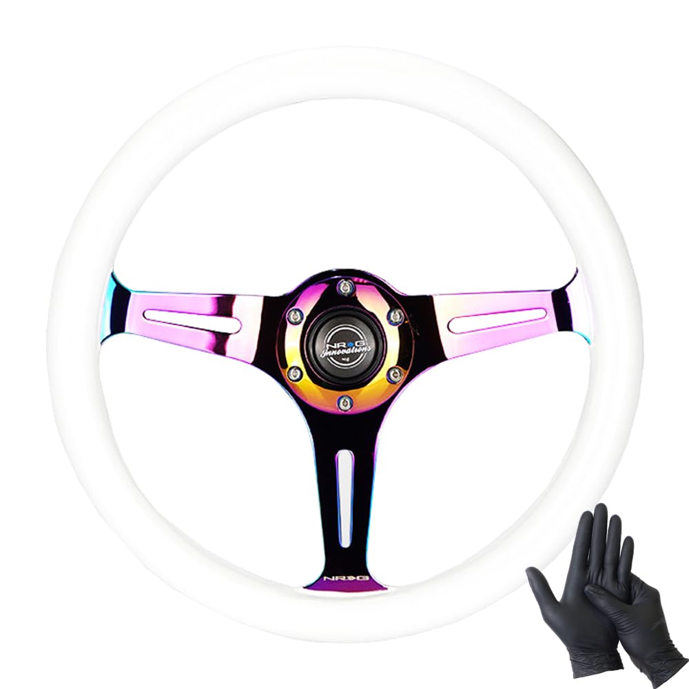 NRG Innovations Tre Ratt Neokrom US Ekte Bil Inkluderer GO Nitrilhansker ST-015 Ratt, MC-WT, Hvit, Import, Tilbehør,