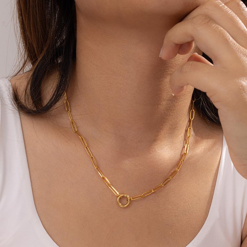 316L Stainless Steel Hollow Round Necklaces Foxanry Fashion Minimalist Waterproof Daily Party Jewelry Gifts EL0088