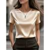 Top de satin pentru femei, nou, cu mânecă scurtă, gât rotund, bluză casual largă