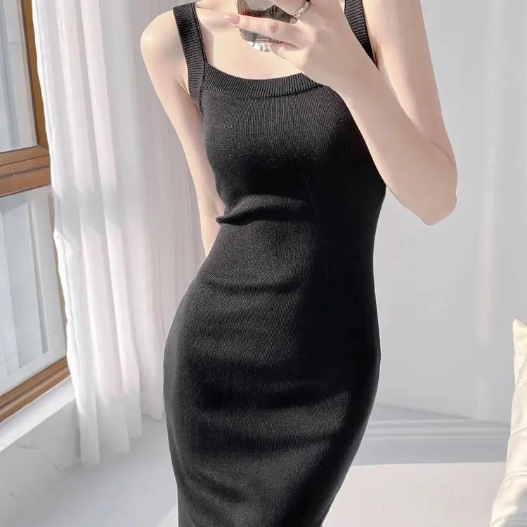 Summer Tank Halter Women Sexy  Casual Solid Clothing Chic Club Female Vintage Girl Sleeveless Elegant Dress