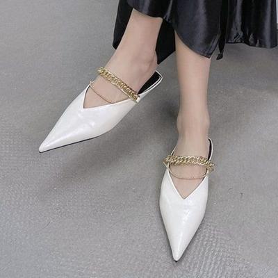 Women's Shallow Mouth Baotou Slippers Fairy Style Spring and Summer Niche Chain Flat Outside Pointed Single Shoes