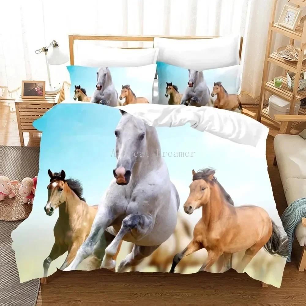 Running Horses Comfortable Duvet Quilt Cover Pillowcase Bedding Set Children Bedroom Decoration Home Textile