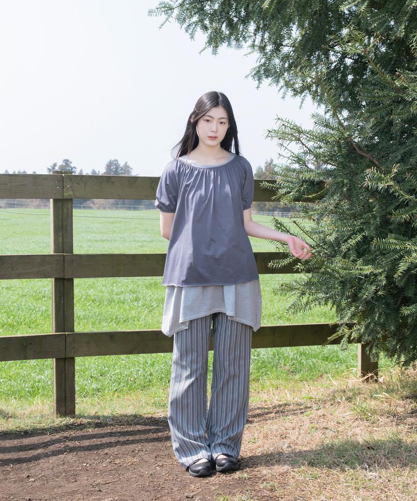 Ohesio Stripe Bootscut Banding Pants, Gray
