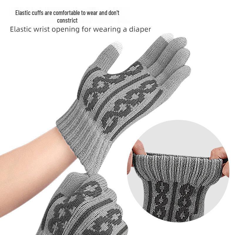 Knitted Touchscreen Five-Finger Gloves: Warm, Breathable, and Fingerless with Jacquard Texture & Fleece Lining for Autumn and Winter.