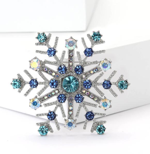 Fashion Rhinestone Snowflake Brooches for Women Clothing Coat Jewelry Accessories Gifts