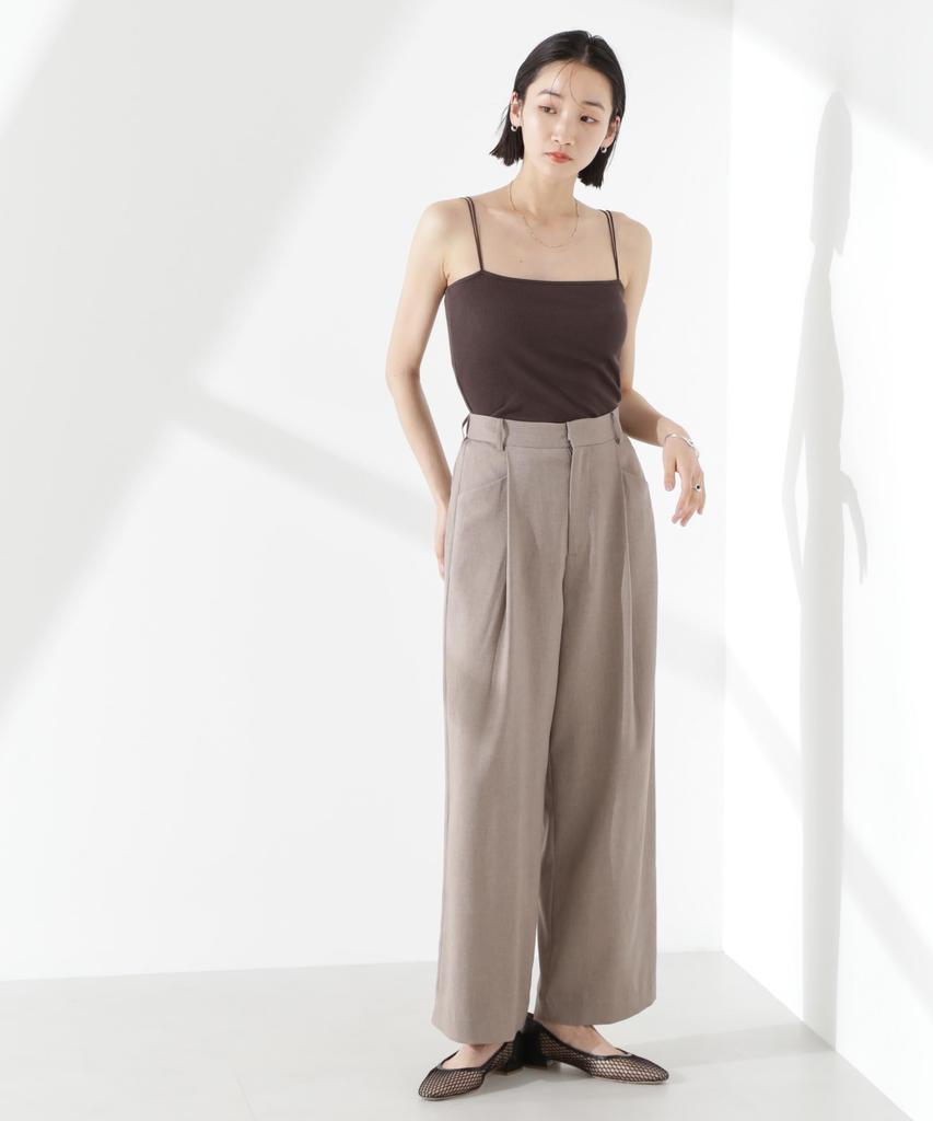 Nano Universe Antibacterial and Deodorizing Ribbed Camisole with Cups and Double Size F Straps, Women's, 050, Brown, 673-5124300