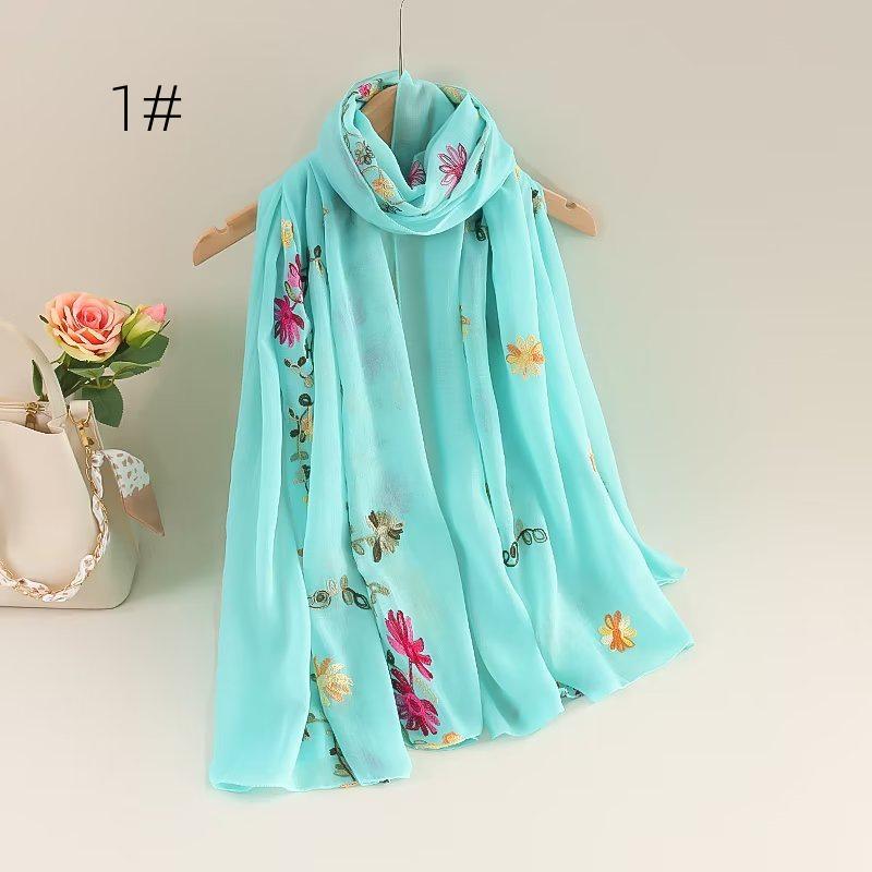 Ethnic Style Embroidered Cotton-Linen Scarf: Thin, Breathable, Fashionable Sun Protection; Wear as Head Wrap or Shawl.