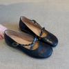 Sheepskin Version~ Genuine Leather Flat-bottomed Retro Word with Mary Jane Shoes Children's New Round Head Shallow Mouth Single Shoes Small Leather