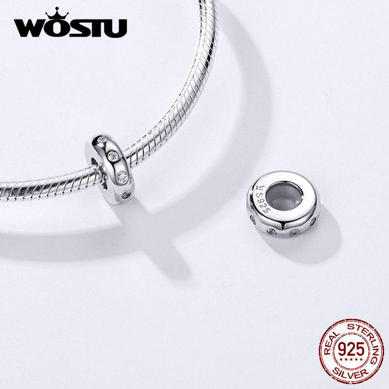 WOSTU Stylish Spacer Stoppers 925 Sterling Silver Spacer Charm Beads Fit Original DIY Bracelet