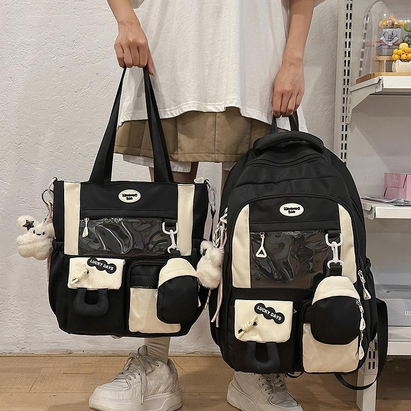 New Japanese ins fresh and sweet contrasting colors splicing bar pain bag girl junior high school students large-capacity backpack