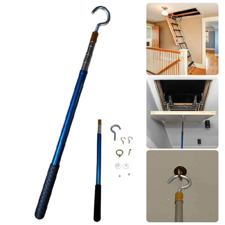 Retractable Attic Stair Pull Rod System Customizable Length Sturdy Metal Hooks Easy Installation Attic Stair Pull System