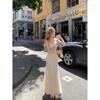 Female Summer High-end Female Chic Suspender Fishtail Dress Long Dress Girl Vacation Style Flower Embroidered Mesh Dress