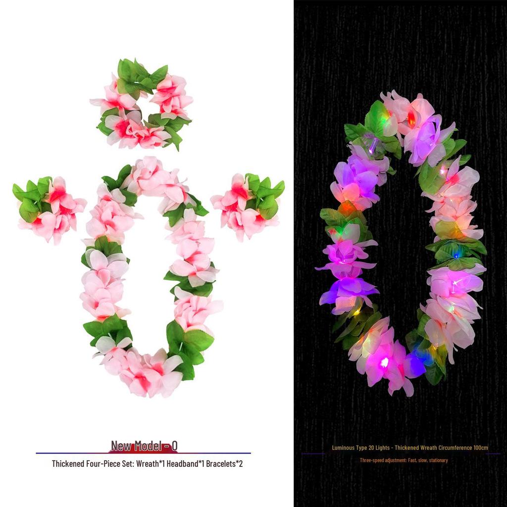 Hawaiian Luminous Flower Garland & Hula Skirt Set - Summer Costume Accessories for Annual Stage Events