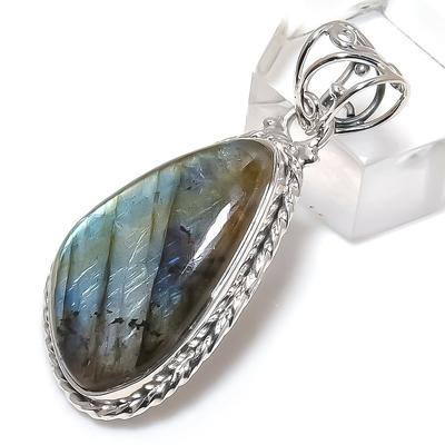 Natural Labradorite Gemstone 925 Solid Sterling Silver Gift Pendant 1.50" H0h92