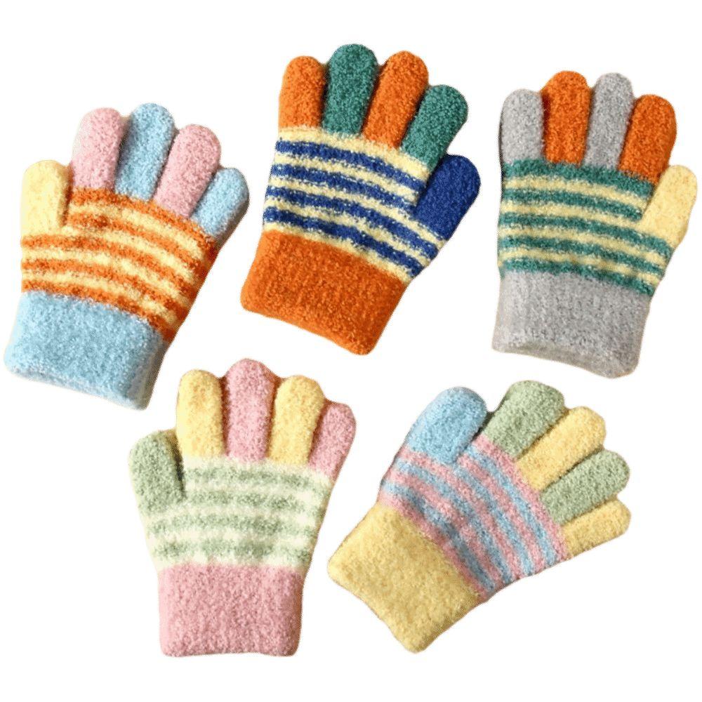 Plush Kids Knitted Gloves Thickened Windproof Gloves Children Full Fingers Gloves  Outdoor Sports