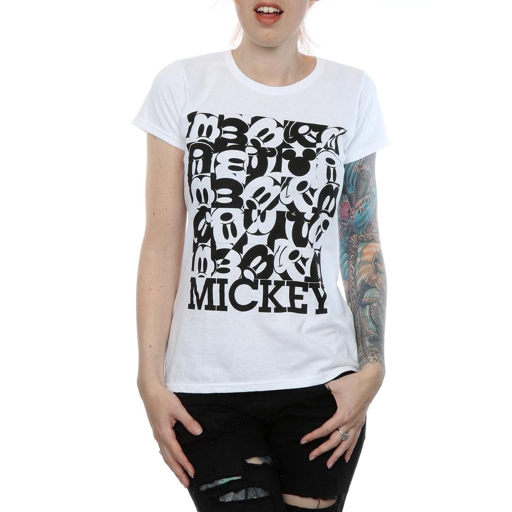 Disney Womens/Ladies Mickey Mouse Grid Cotton T-Shirt