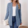 Women Ladies Solid Color Long Sleeve Length Cardigan Sweater Coat Top