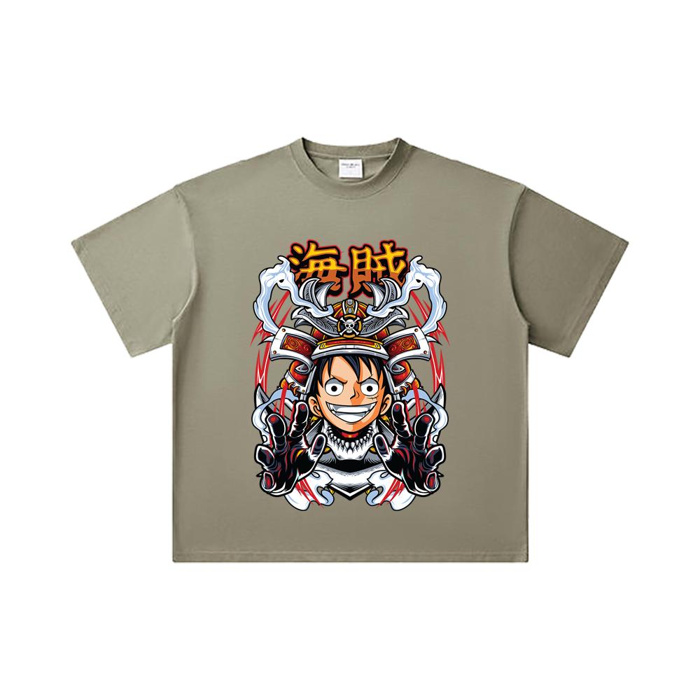260 GSM Double Yarn 32 Count 100% Cotton One Piece V70 Luffy Samurai Print Unisex Heavy Cotton T Shirt