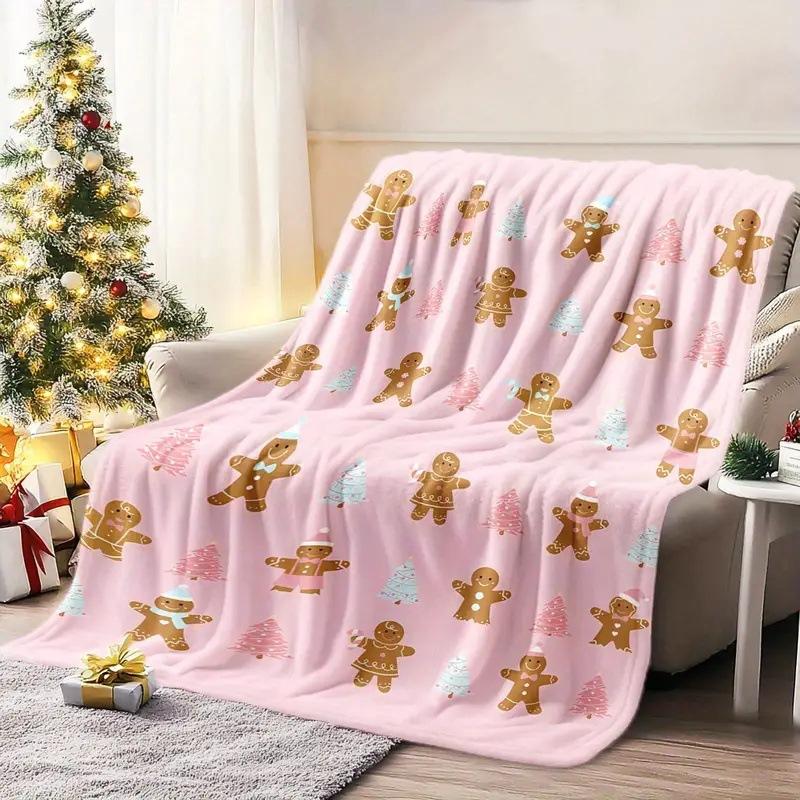 Christmas Gingerbread Man Digital-printed Polyester Bedroom Velvet Flannel Cover Blanket Fleece Soft Cover Blankets for Beds