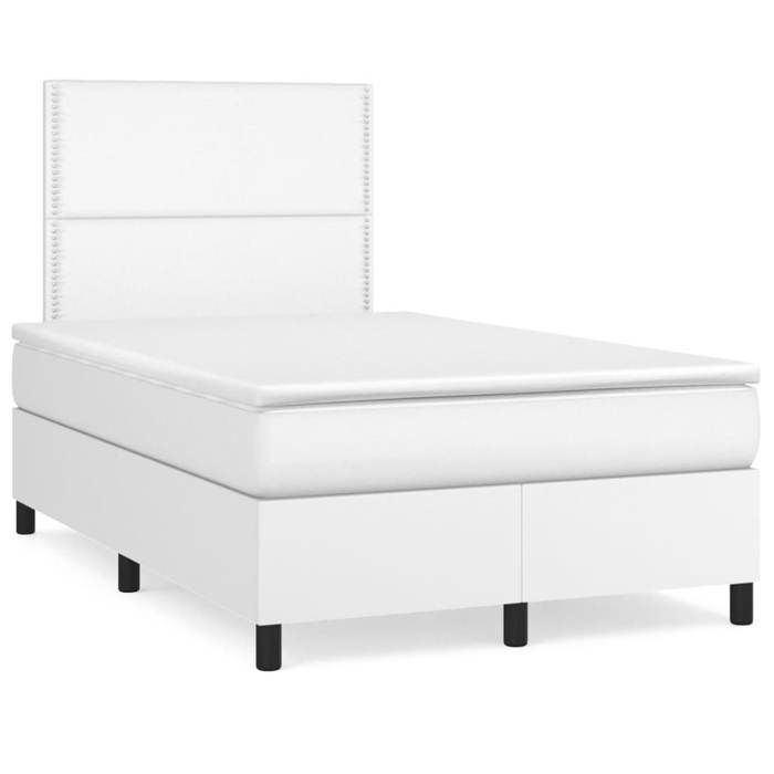Cadre de lit avec matelas - Maison Exclusive - Blanc - Similicuir - Matelas 120x190 cm LED