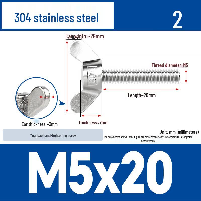 304 Stainless Steel Butterfly Weld Screw Yuanbao Hand-Tight Horn Bolt M3-M16
