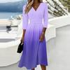 Women's Gradient Casual Fashion Midi Dress with Three Quarter Sleeves V Neck and Back Zipper Closure Suitable for Everyday Wear