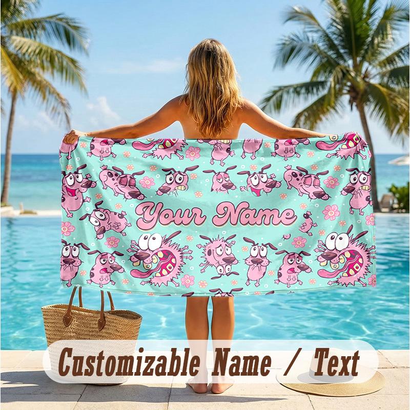 Custom Text Beach Towel, Soft Absorbent Swimming Multi-use TowelCourage the Cowardly Dog