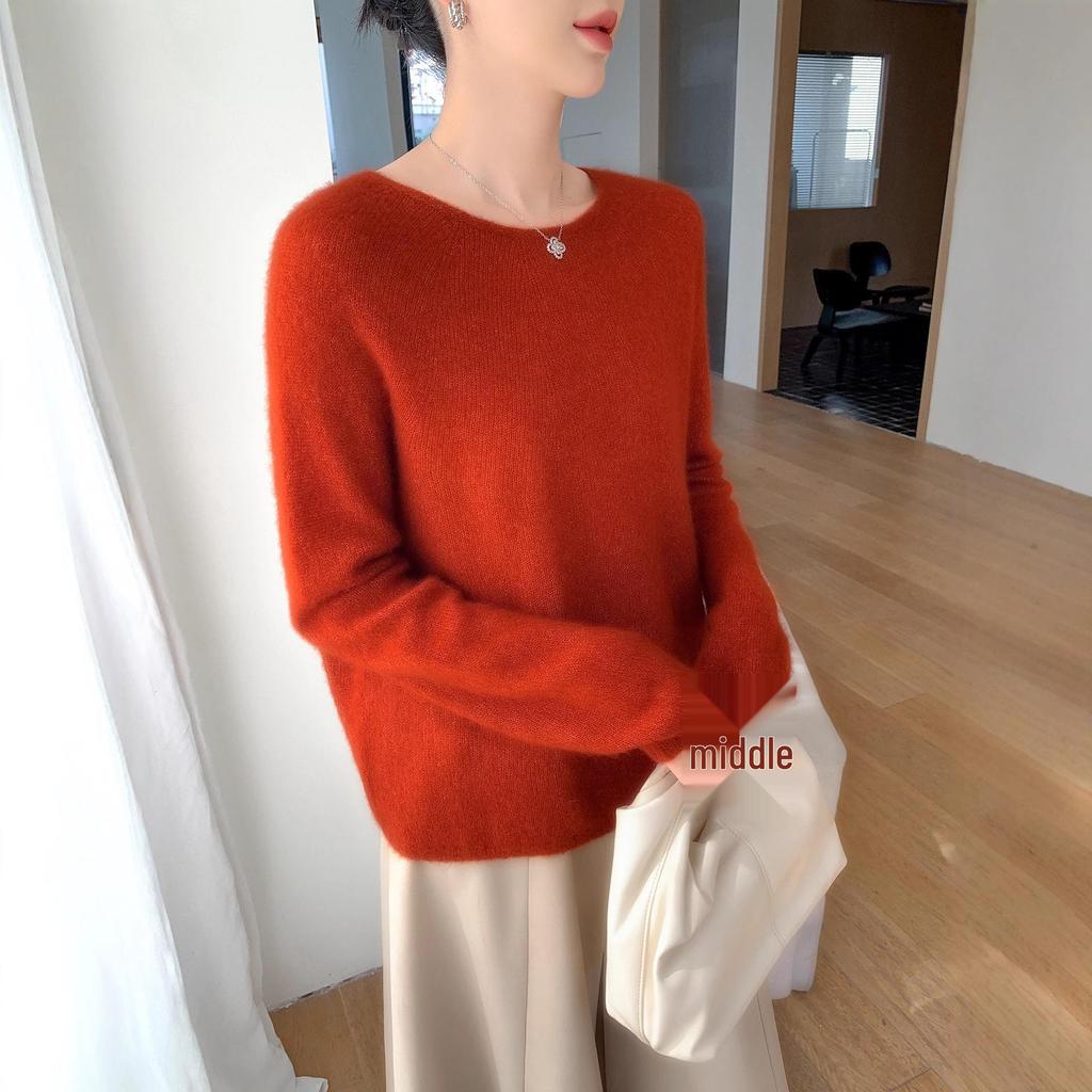 Elegant One-Shoulder Mulberry Silk Cashmere Sweater for Women - Slimming Autumn/Winter Knit Base Layer