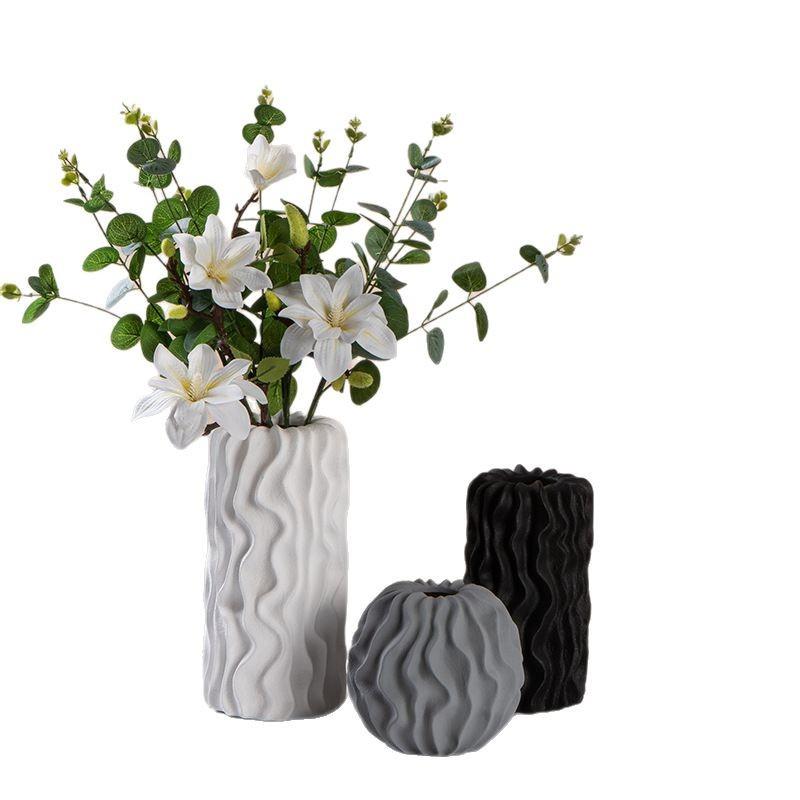 Irregularly Striped Ceramic Vase Wavy Pattern Flower Vase Flower Arrangement Accessories Terrarium Home Decoration Accessories
