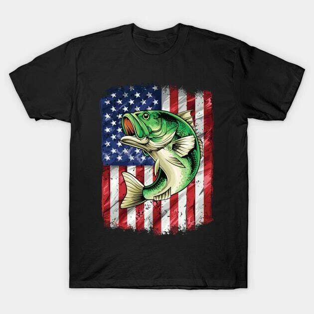 Bass Fishing American USA Flag Fisherman Made in Australia T-Shirt M