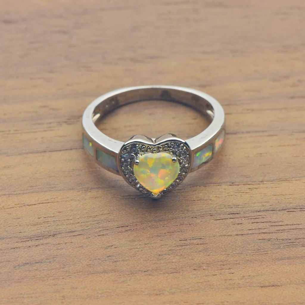 Trending White Heart-Shaped Opal Ring in Ins Style