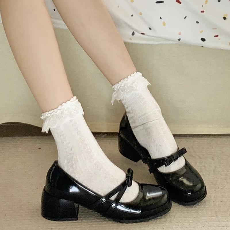 Fashion Thick Heel Women Mary Jane Shoes Fashion Butterfly-knot Slip On Shoes 2025 Spring Ladies Casaul College Style Pumps