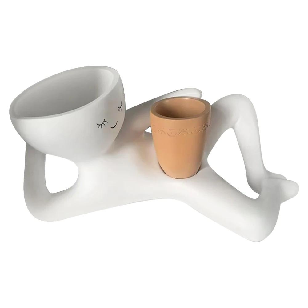 Relaxing Person Holding Pot Planter with Drainage Hole Kinky Planter Ornament Resin Funny Succulent Pot Home Office Decor