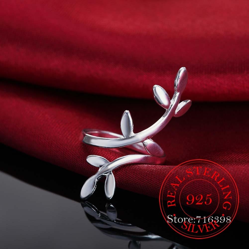New Design 925 Sterling Silver Unique Leaf Rings for Women Jewelry Beautiful Finger Adjustable Open Ring for Party Birthday Gift