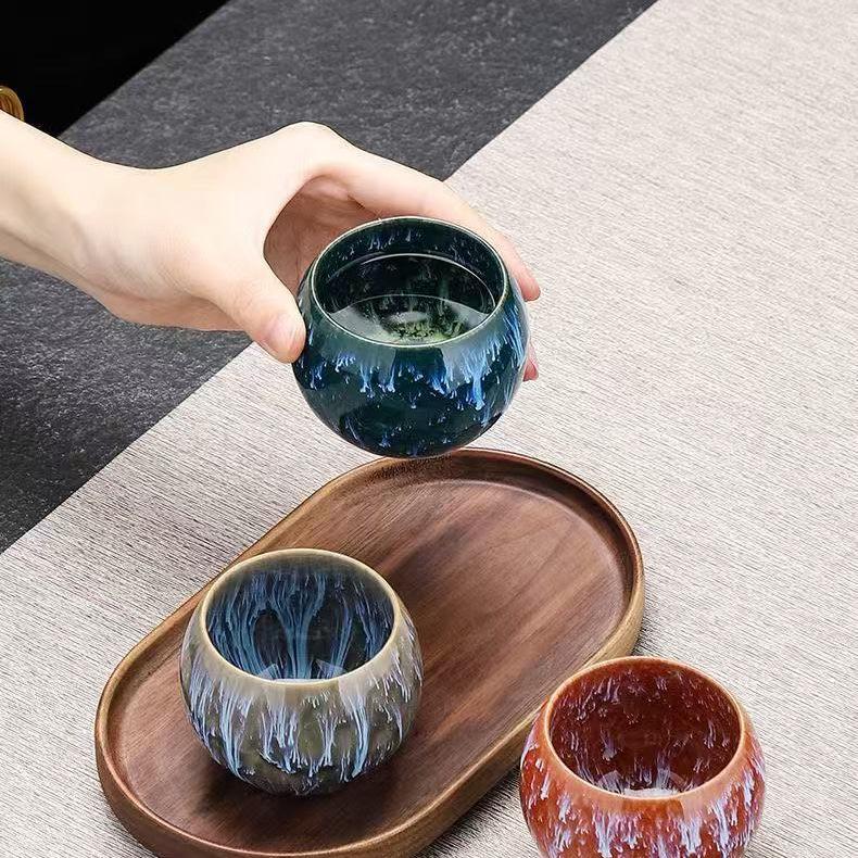 Handmade kiln change Jianzhan teacup Wuxing cup Master cup Wuxing cup Tea tasting cup Tianmu glazed tea set Dragon pattern brushed cup