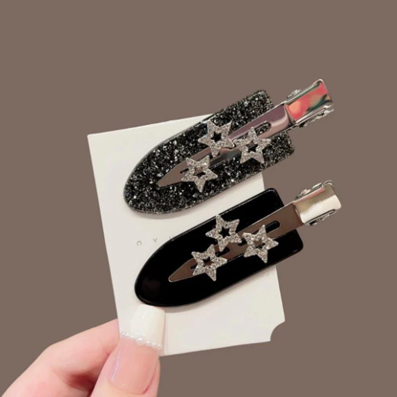 2 Stück Flash Diamant Stern Nahtlose Seiten Haarspangen Retro Mode Pony Haarspange Haarschmuck für Frauen Make-up Styling