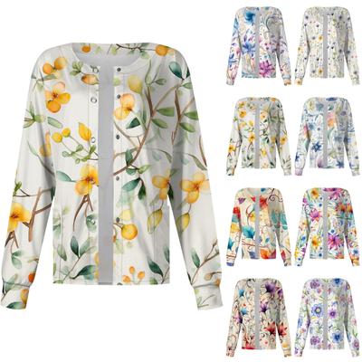 Dámské Vánoční potisk s dlouhým rukávem Kapesní Pracovní stojáček Jednořadý ochranný overal Cardigan Bunda Top