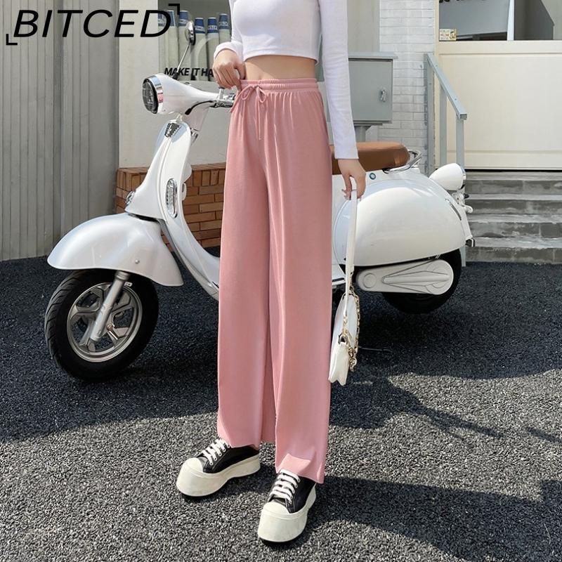 BITCED Ice Silk Wide-Leg Trousers for Women Spring/Summer Lightweight Slimming Loose-Fit Drapey Breathable Straight-Leg Casual Floor-Length Trousers