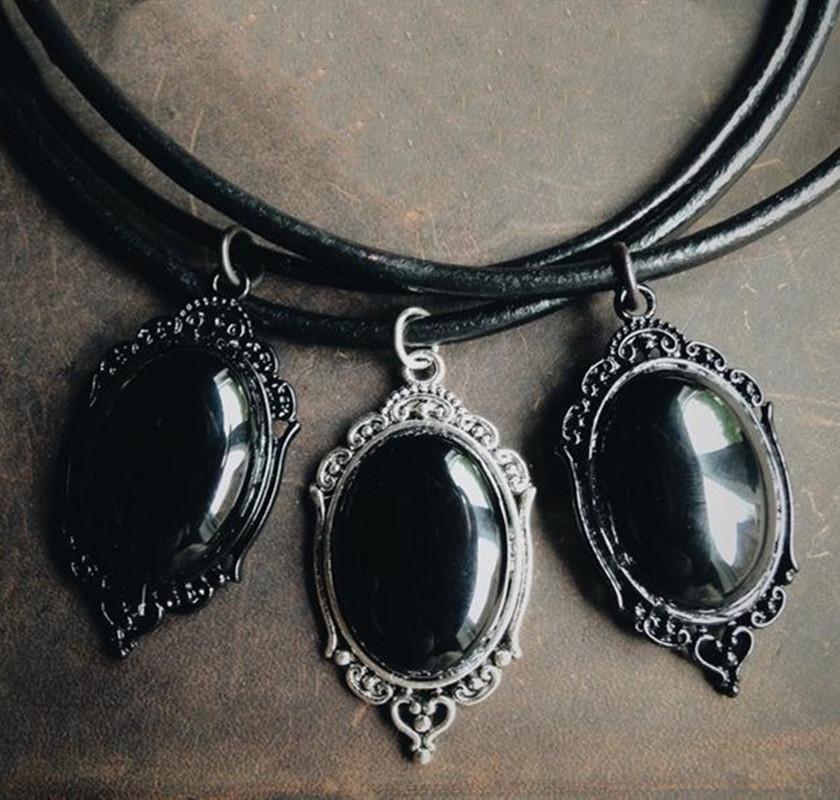 Gothic Black Agate Necklace With Cross Chain For Women And Men