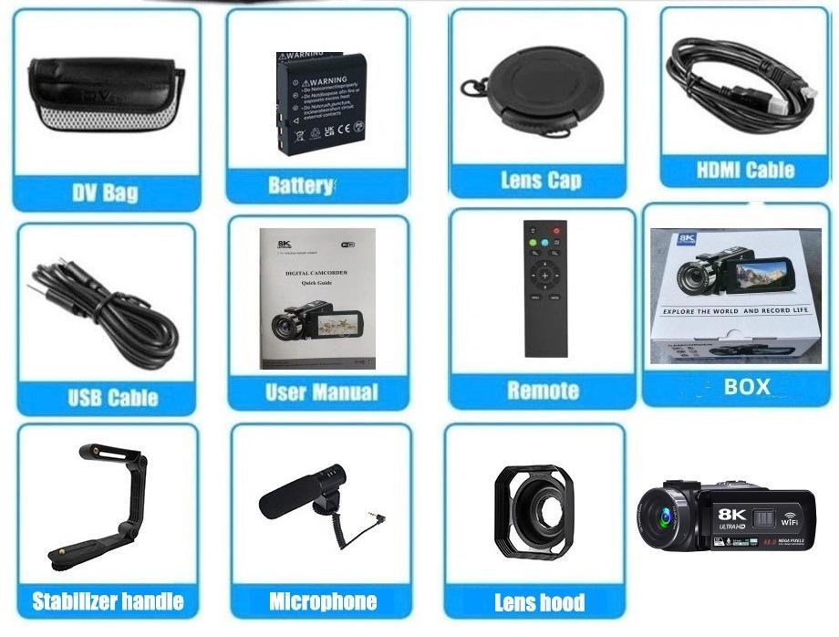 8K Handheld Digital Camcorder, 64MP, Remote-Controlled for Outdoor Photography