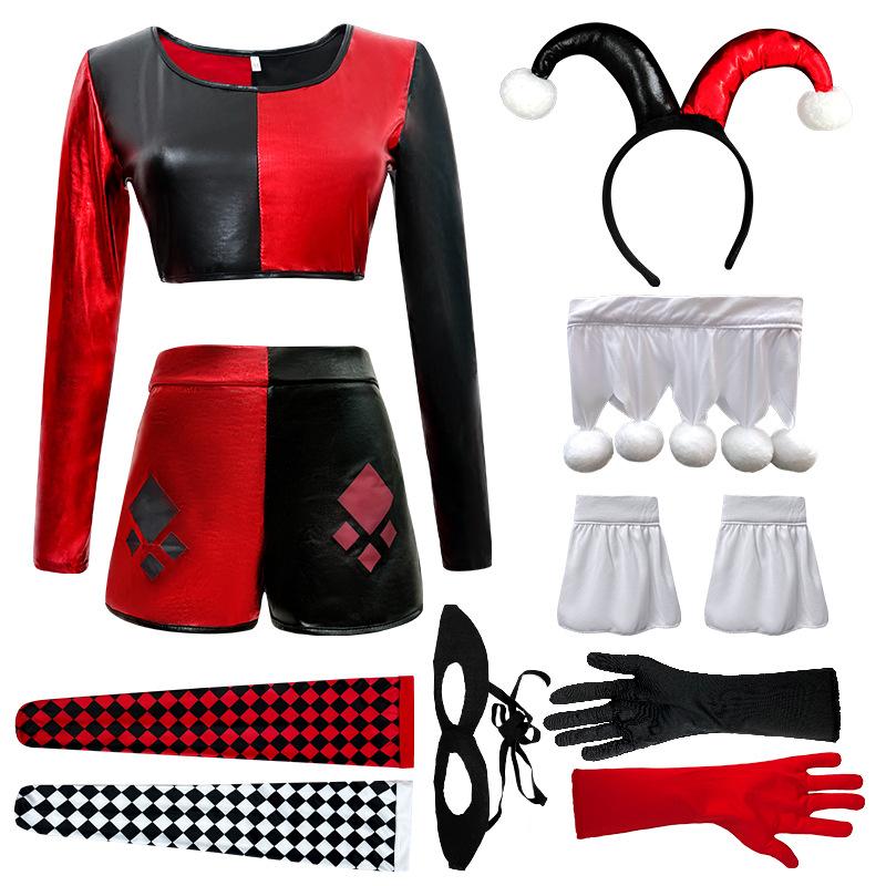 New Halloween circus black and red tight sexy costume funny clown costume stage costume