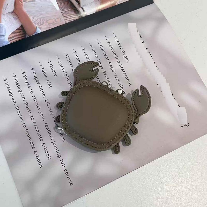 2025 New Leather Pendant Head Layer Leather Mini Earphone Bag Crab Pendant Wallet Cross Border
